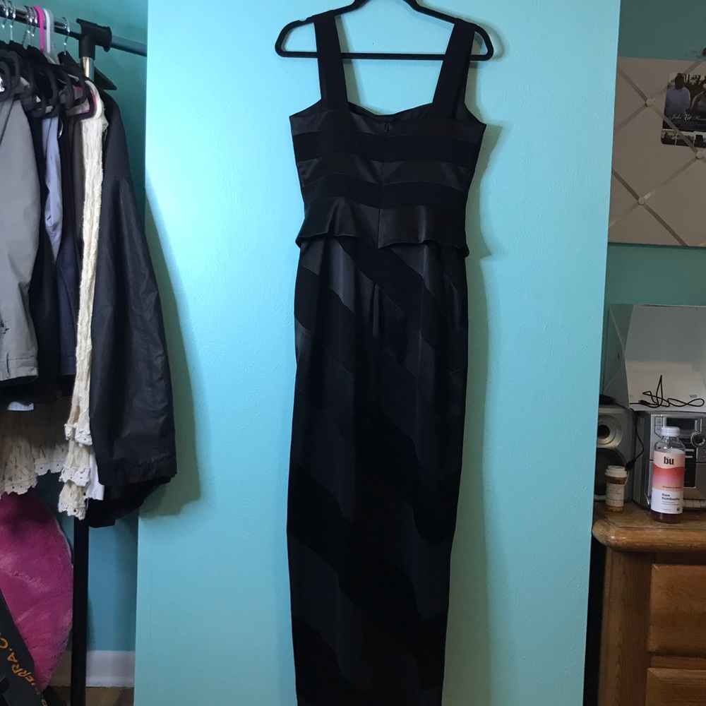 Montage by Mon Cheri stripe black peplum dress